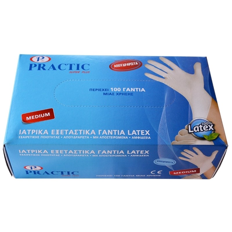 Γάντια Latex Λευκά Χωρίς Πούδρα Practic 100τεμ.
