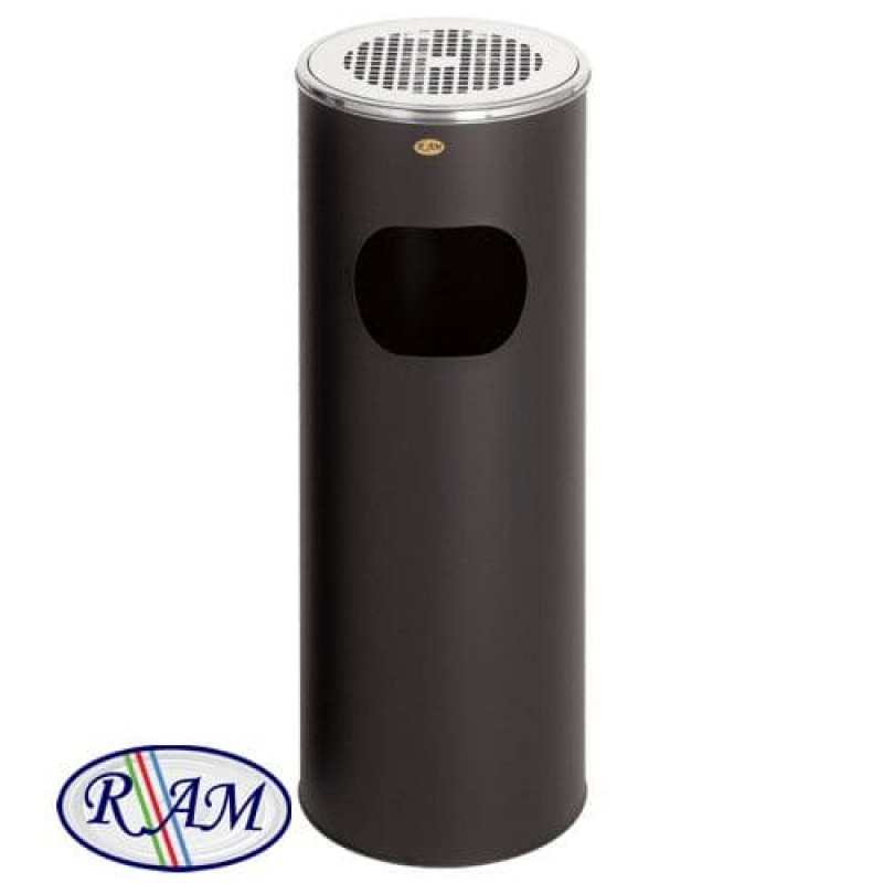 RAM Κάδος Μεταλλικός Μαύρος - Με Τασάκι 12L 8903012
